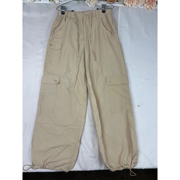 Madden Nyc Pants - Madden NYC Tan Nylon Cargo Pants Joggers XXL Wide Leg Drawstring Bungee Hem
